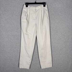 Lands End Pleated Pants Size 4 Cream Khaki Trouser Cotton High Rise Academia‎